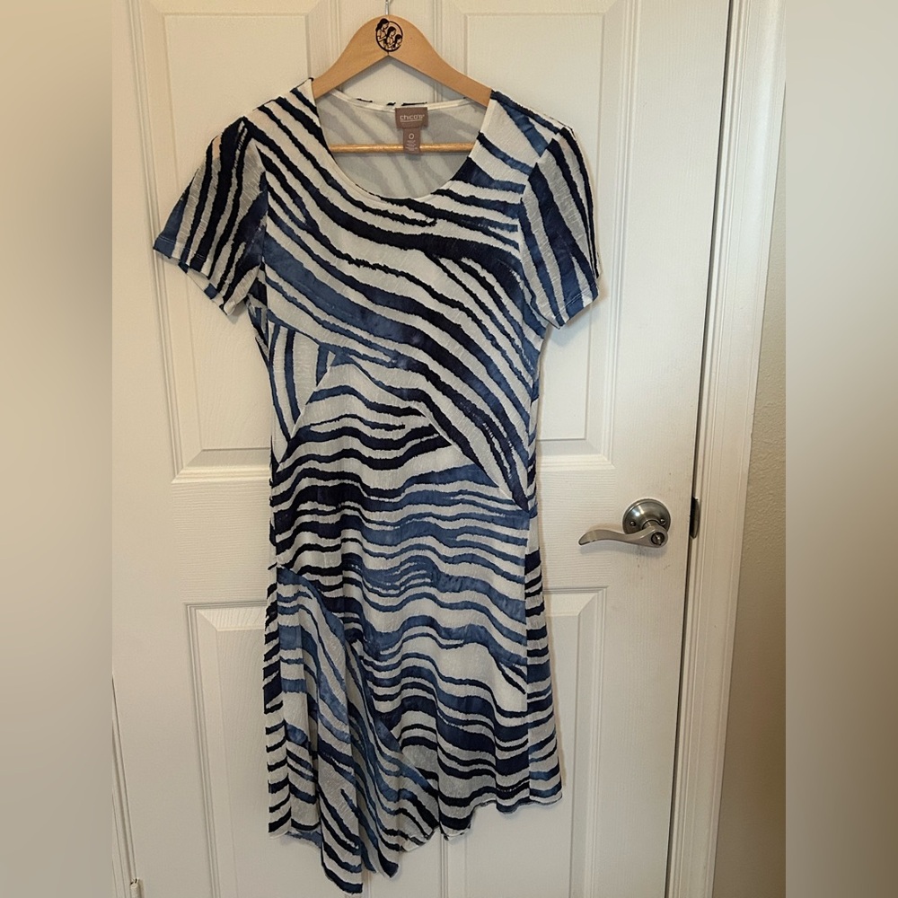 Chico's Navy and White Zebra Print Midi Dress size 0